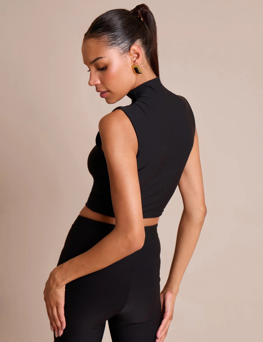 Public Desire High Neck Luxe Slinky Crop Top Black - 3