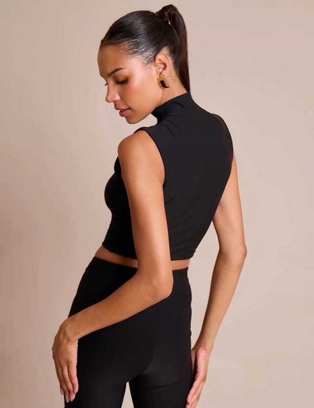Public Desire High Neck Luxe Slinky Crop Top Black - 3
