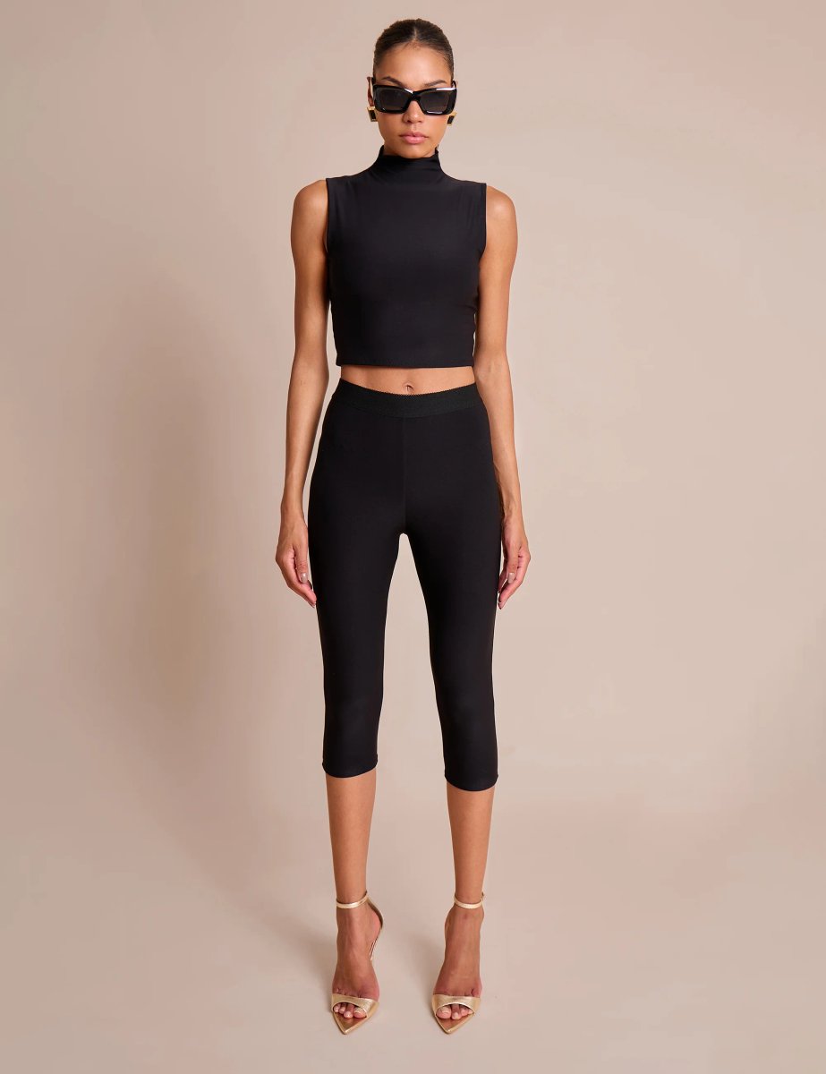 Public Desire High Neck Luxe Slinky Crop Top Black - 4