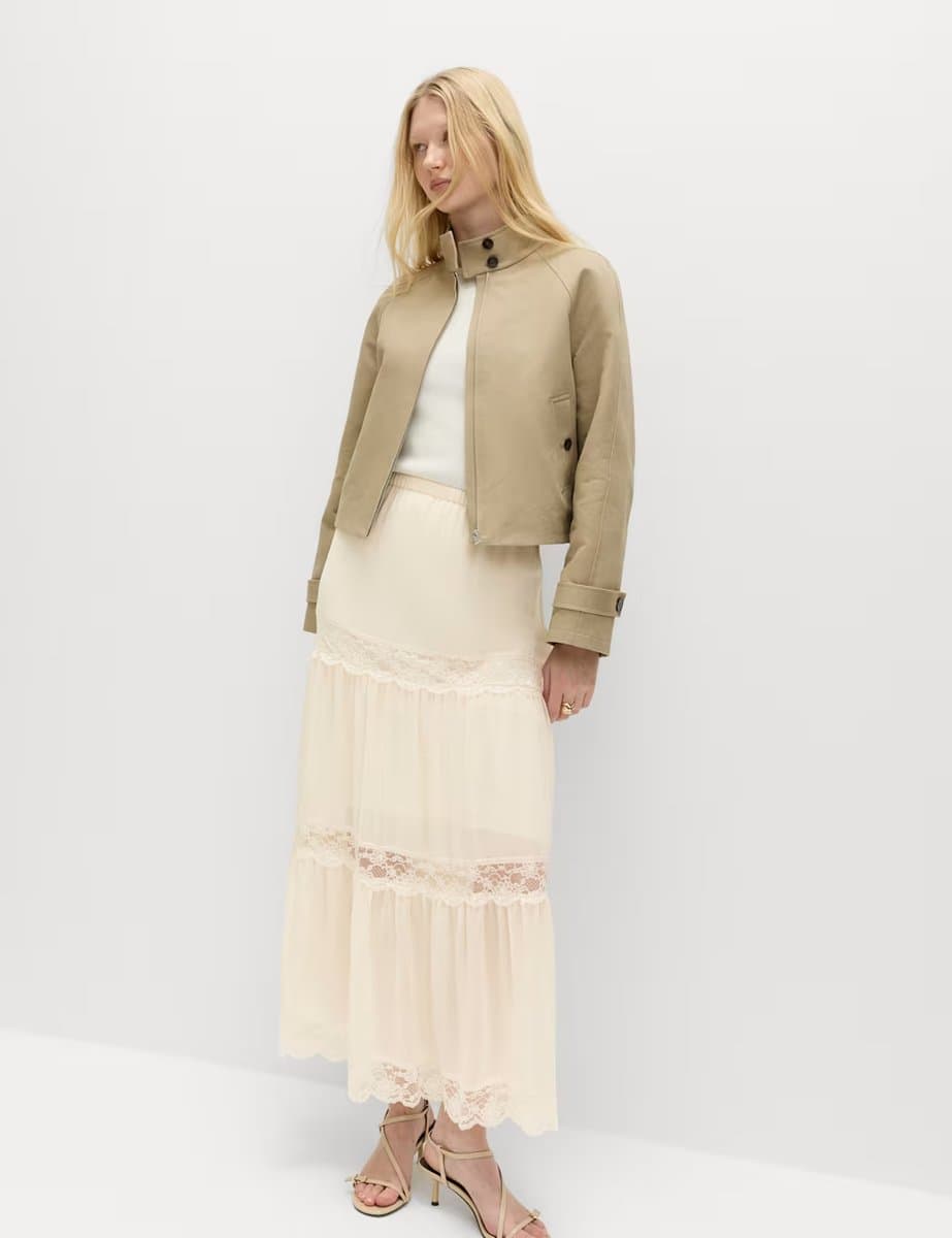 Marks & Spencer M&S Lace Insert Midi Tiered Skirt Ivory