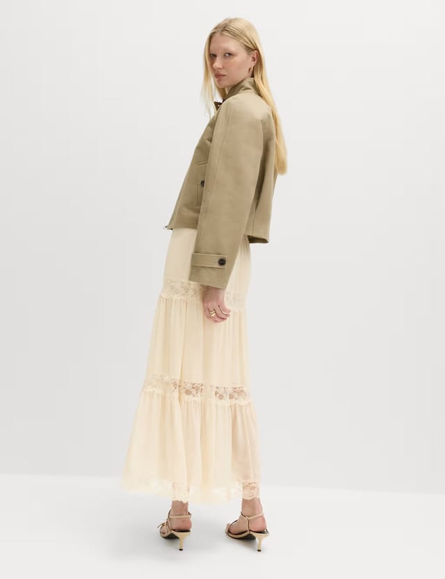 Marks & Spencer M&S Lace Insert Midi Tiered Skirt Ivory - 3