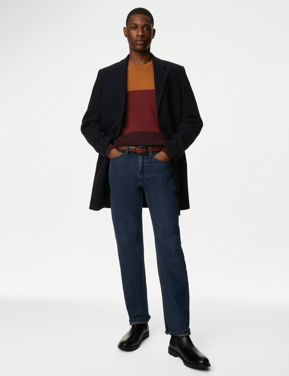 Marks & Spencer M&S Pure Cotton Colour Block Crew Neck Jumper Burgundy Mix - 3