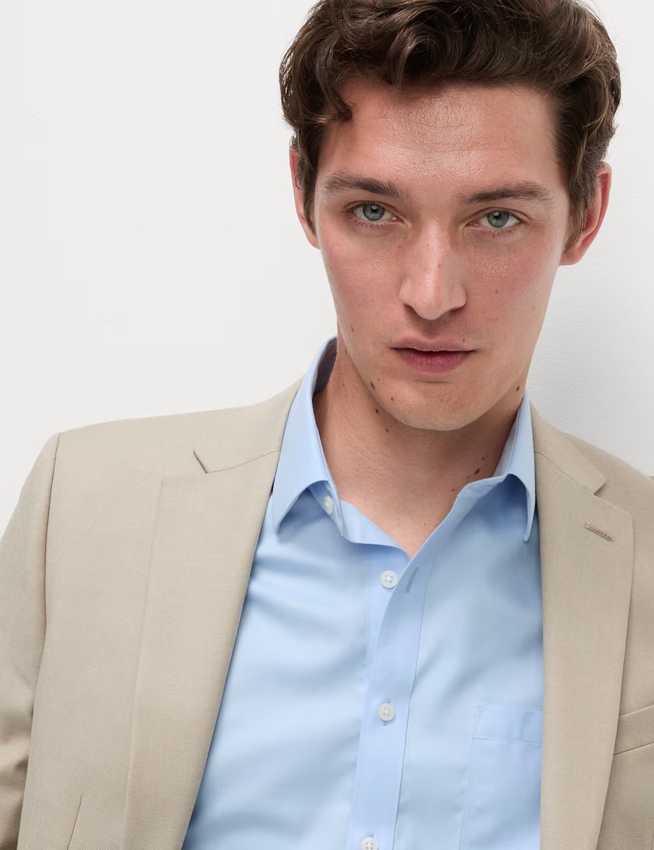 Marks & Spencer M&S Regular Fit Ultimate Non Iron Cotton Shirt Blue - 4