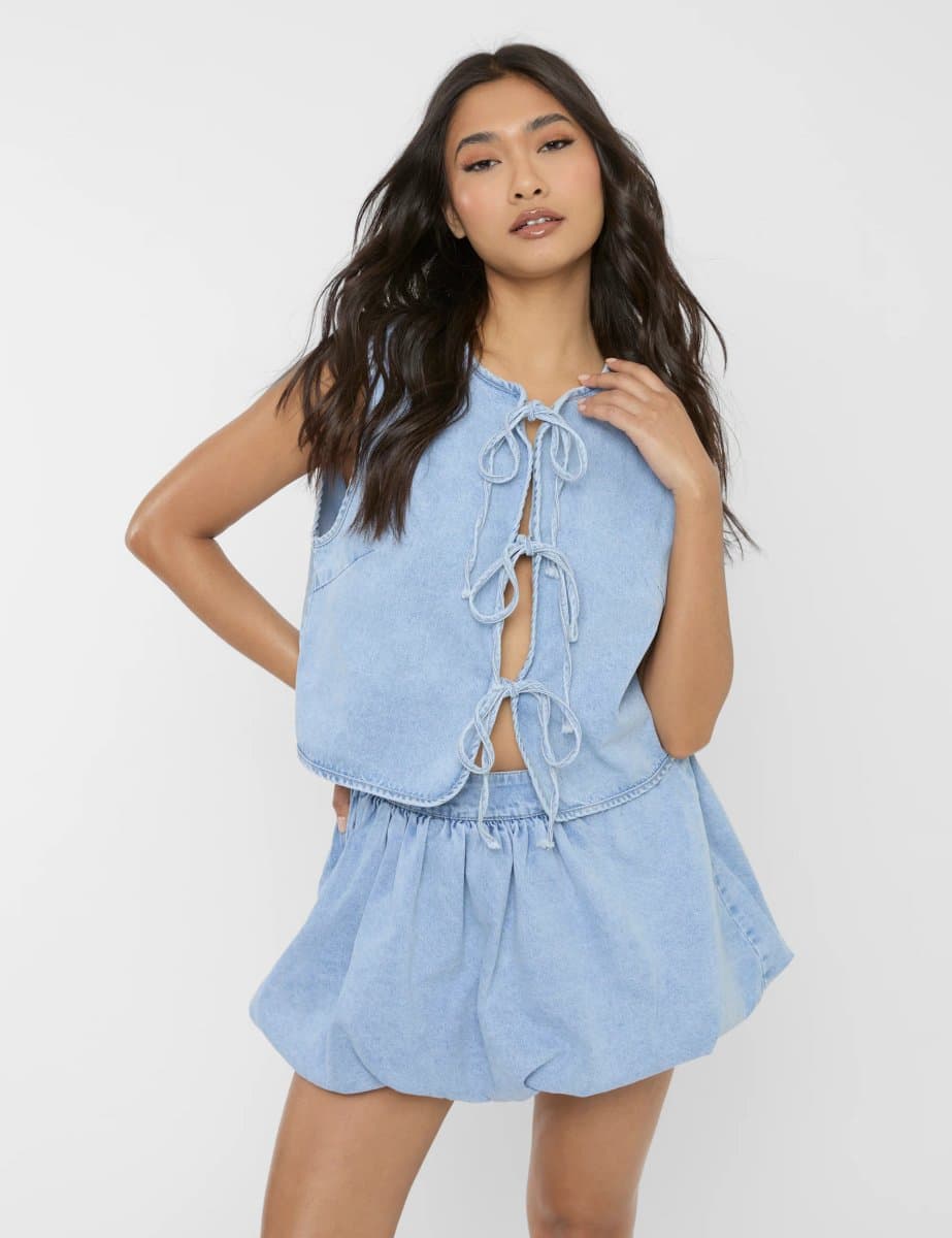 Public Desire Public Desire UK Front Tie Waistcoat Light Blue