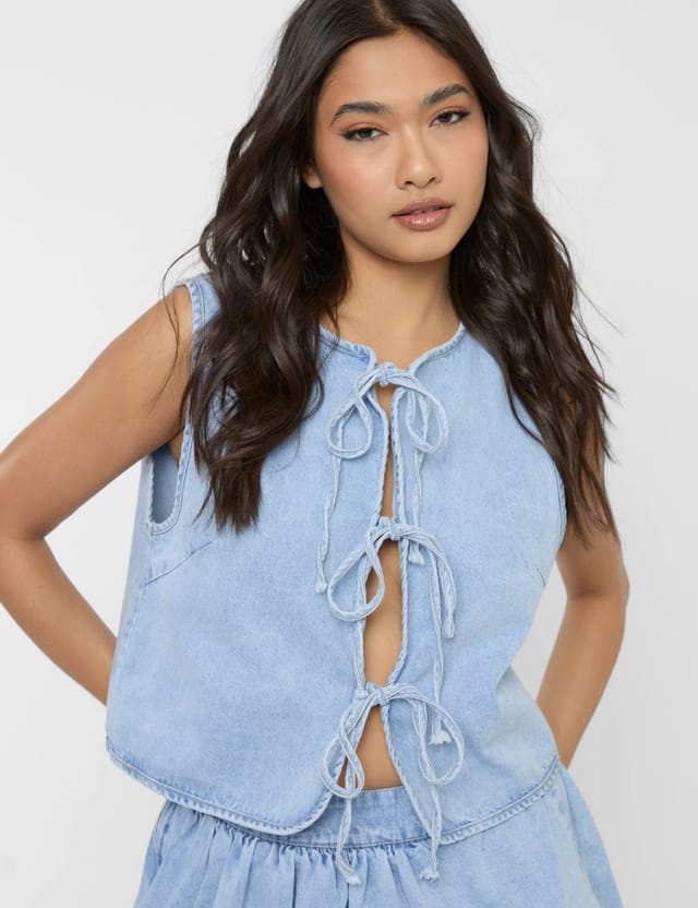 Public Desire Front Tie Waistcoat Light Blue - 2
