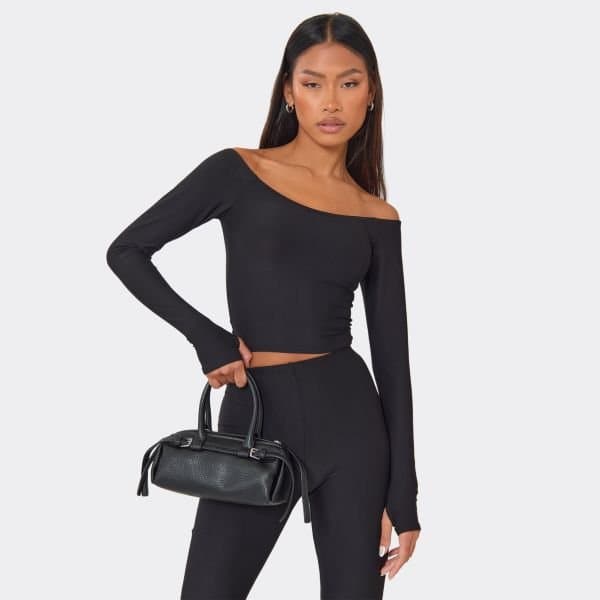 EGO EGO Long Sleeve Off-Shoulder Top in Black