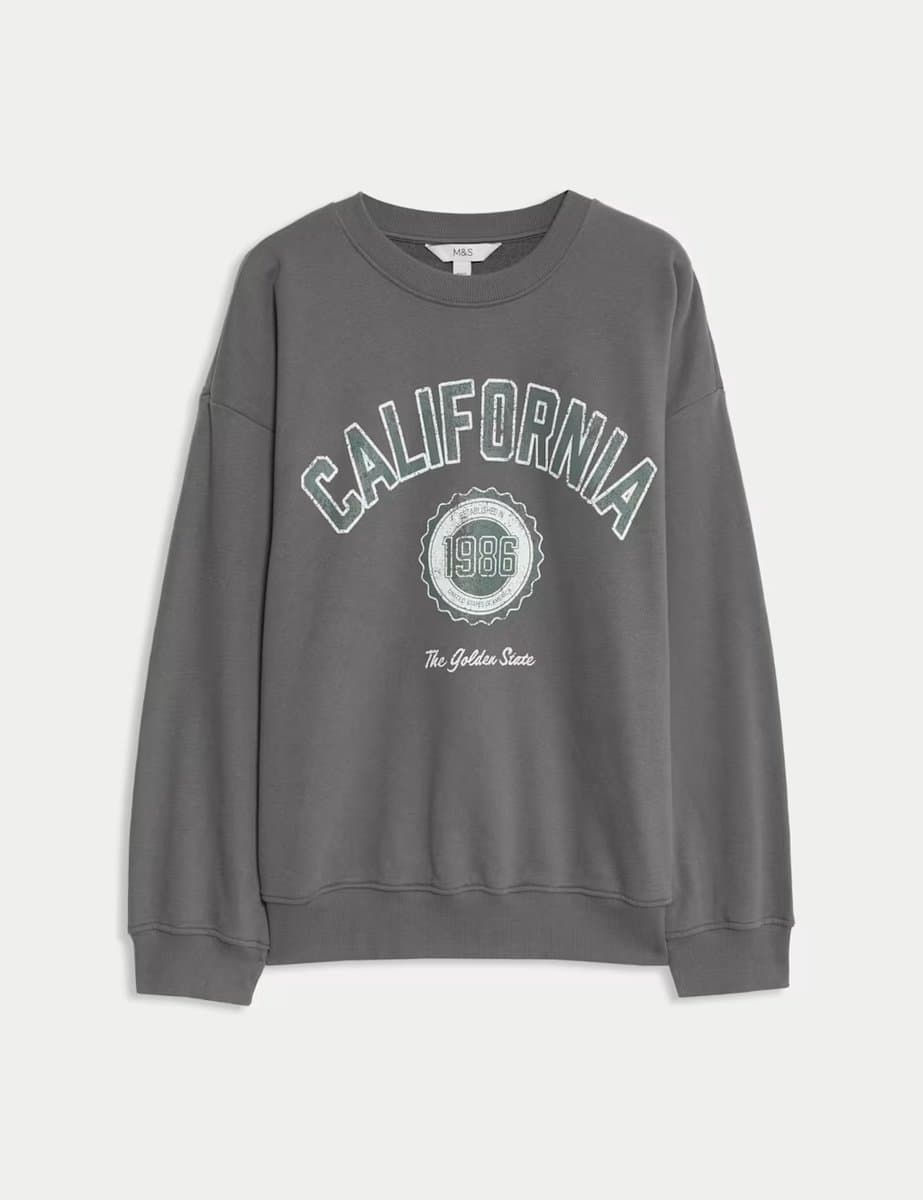 Marks & Spencer M&S Cotton Rich California Slogan Sweatshirt Thunder