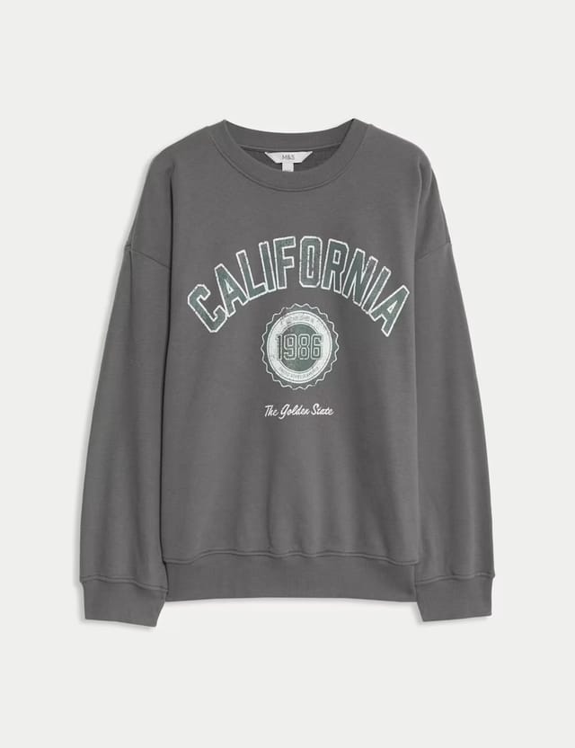 Marks & Spencer M&S Cotton Rich California Slogan Sweatshirt Thunder - 2