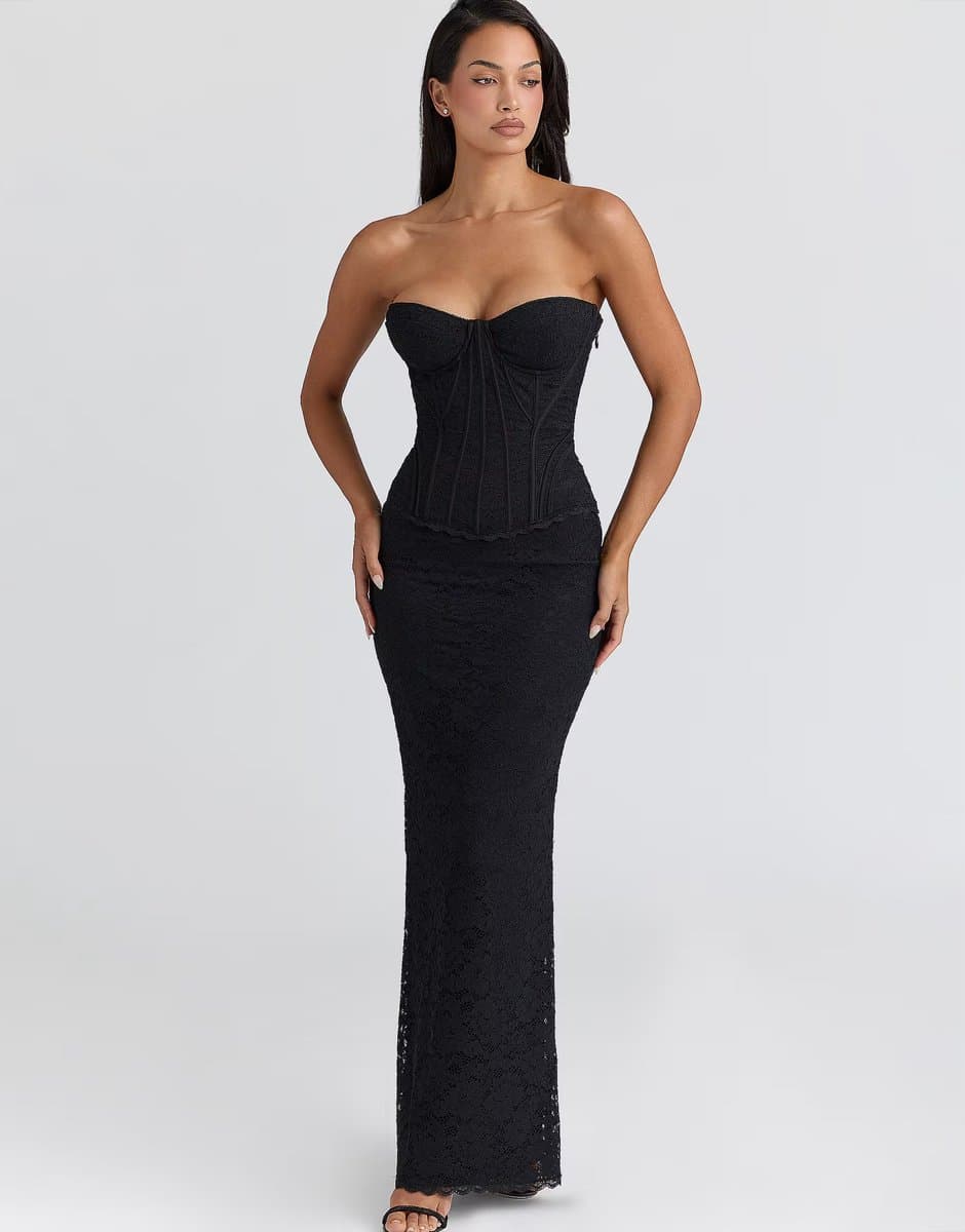 ASOS House of CB Solaine lace corset maxi dress in black - BLACK