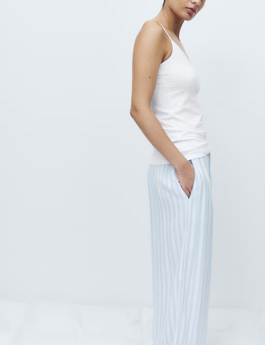 Marks & Spencer M&S 2 Pack Twill Wide Leg Pyjama Bottoms Blue Mix - 3