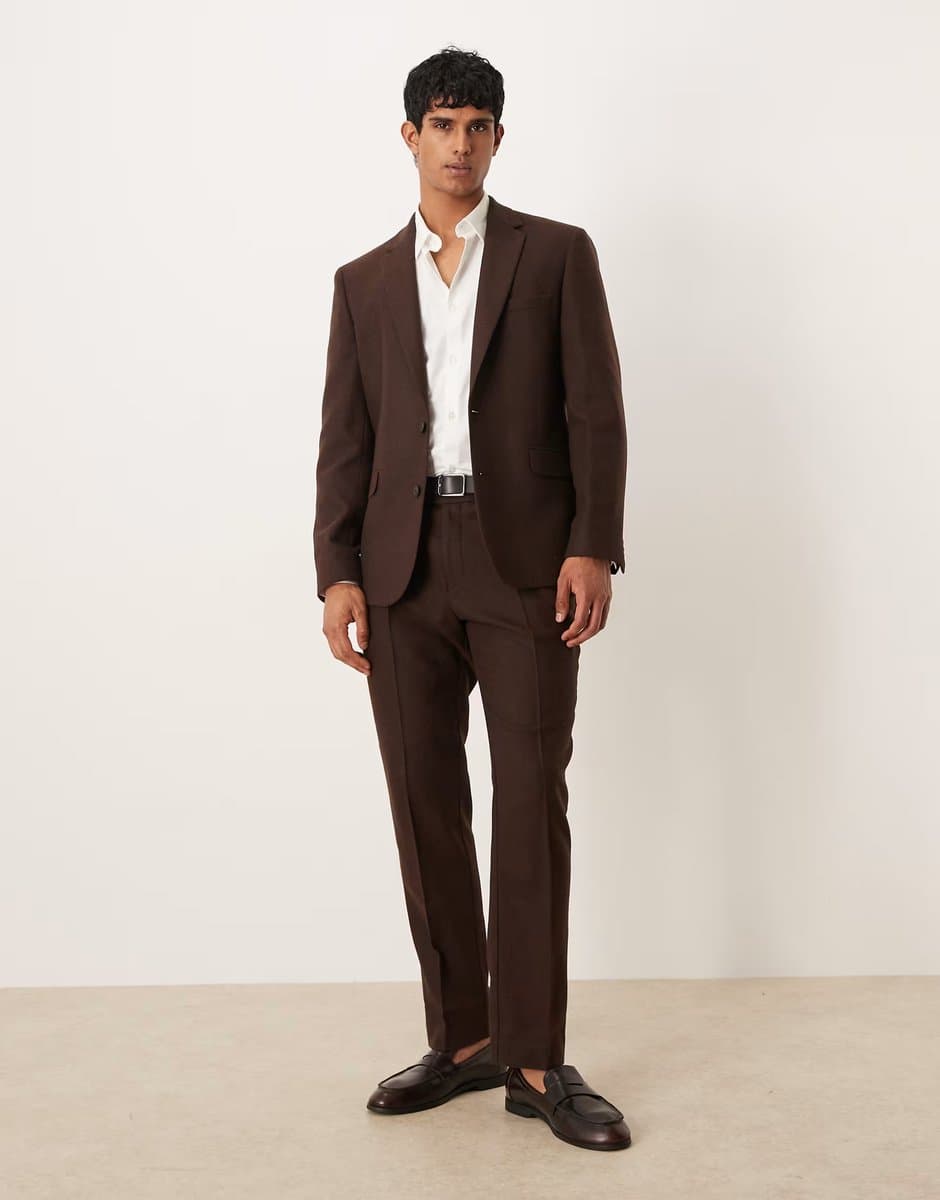 ASOS ASOS DESIGN slim suit trouser with wool in dark brown