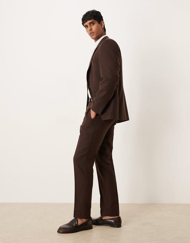 ASOS ASOS DESIGN slim suit trouser with wool in dark brown - 3