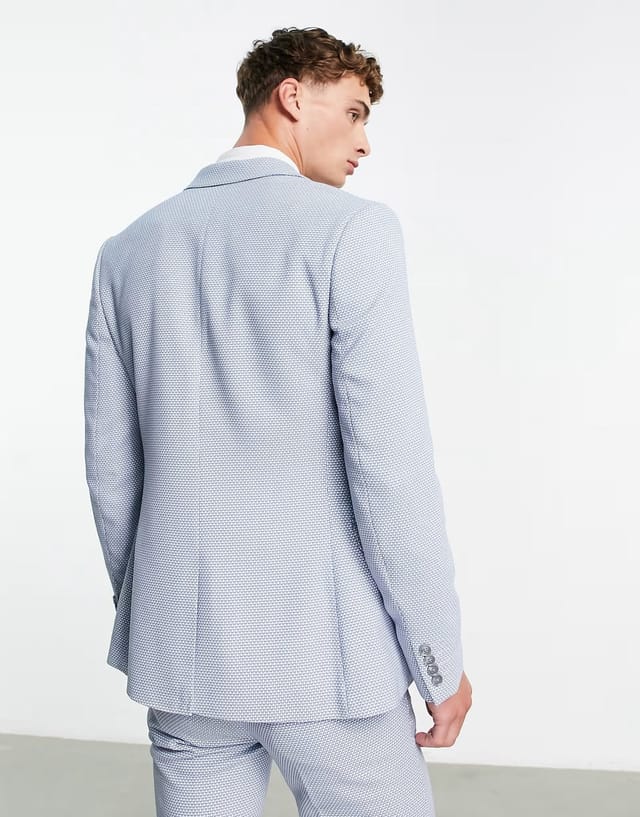 ASOS ASOS DESIGN wedding super skinny suit jacket in birdseye texture in dusky blue - 2