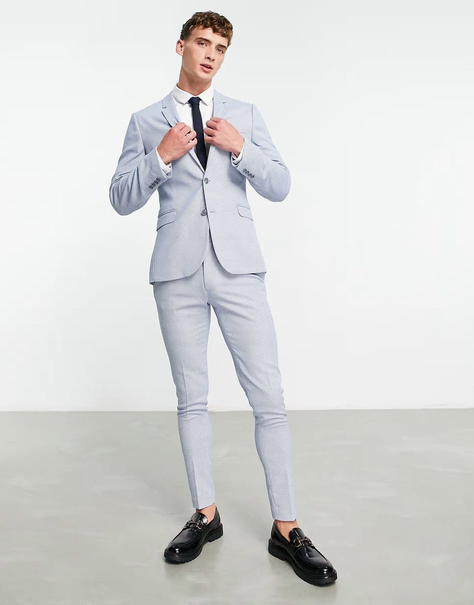 ASOS ASOS DESIGN wedding super skinny suit jacket in birdseye texture in dusky blue - 4