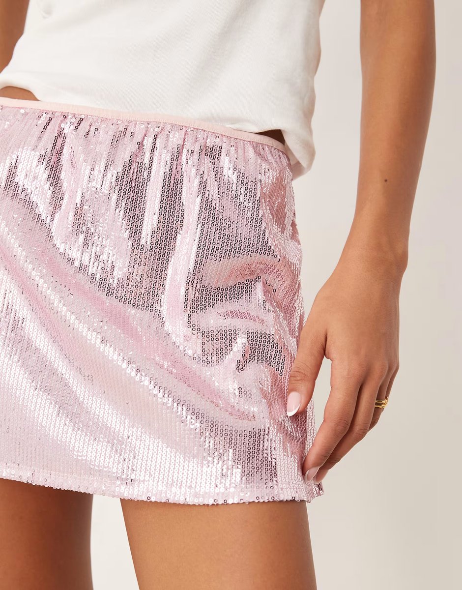 ASOS ASOS DESIGN sequin mini skort in baby pink - 4