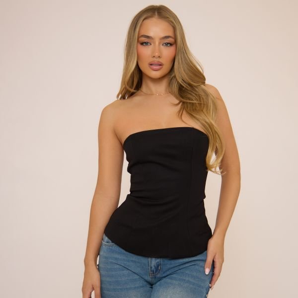 EGO Bandeau Seam Detail Fitted Top In Black, Women's Size UK Medium M - 1