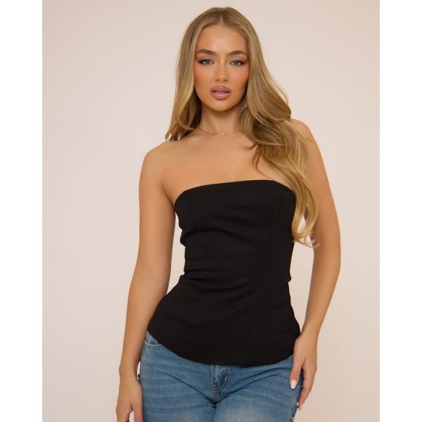 EGO Bandeau Seam Detail Fitted Top In Black, Women's Size UK Medium M - 2