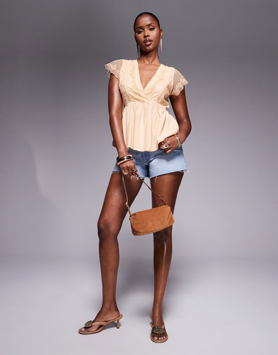 ASOS River Island floral embellished satin top in orange  - 4