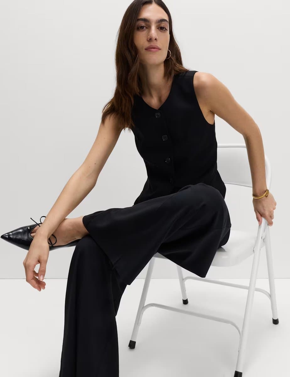 Marks & Spencer M&S Collarless Button-Through Waistcoat in Black