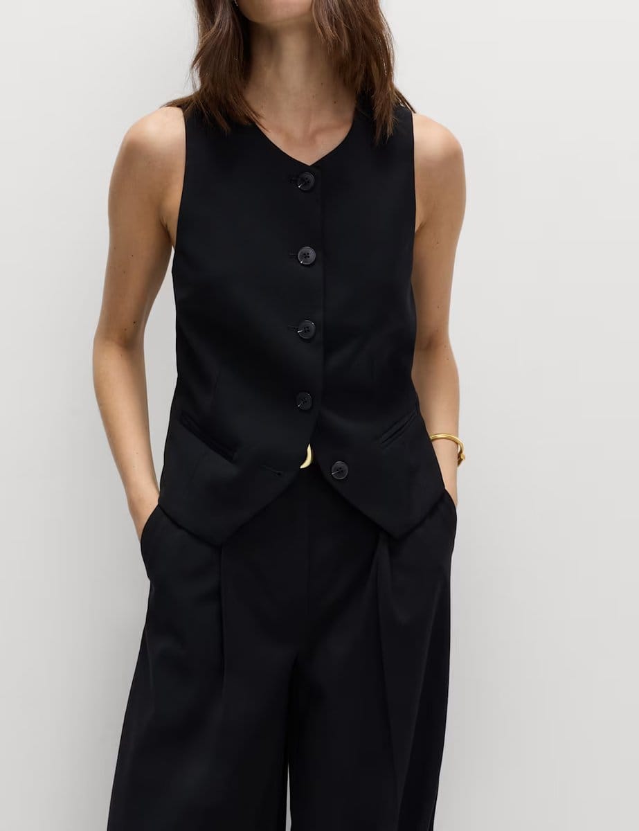 Marks & Spencer M&S Collarless Button-Through Waistcoat Black - 4