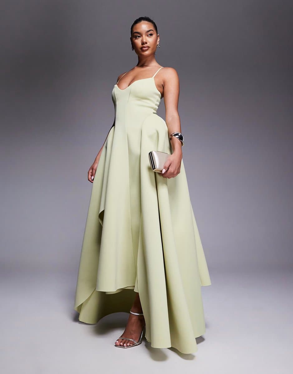 ASOS ASOS DESIGN Premium cami maxi dress with full asymmetric skirt in pistachio scuba-style fabric