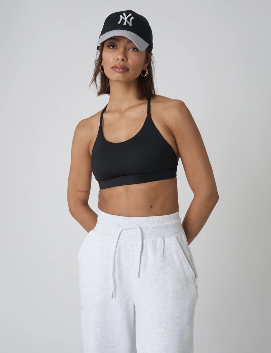 Public Desire Cross Over Back Detail Sports Bra Black
