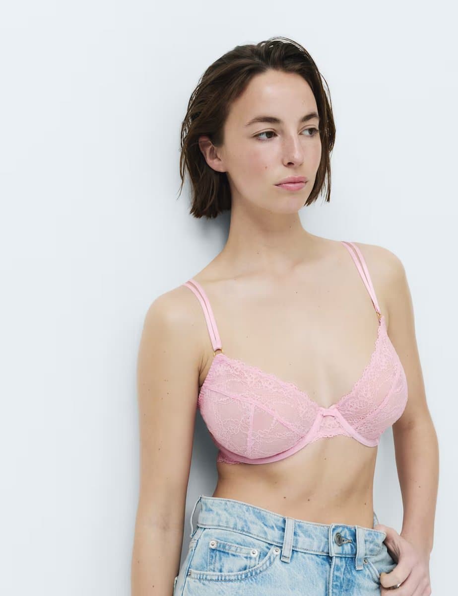 Marks & Spencer M&S Ida Lace Wired Plunge Bra (F-H) Pink Sorbet