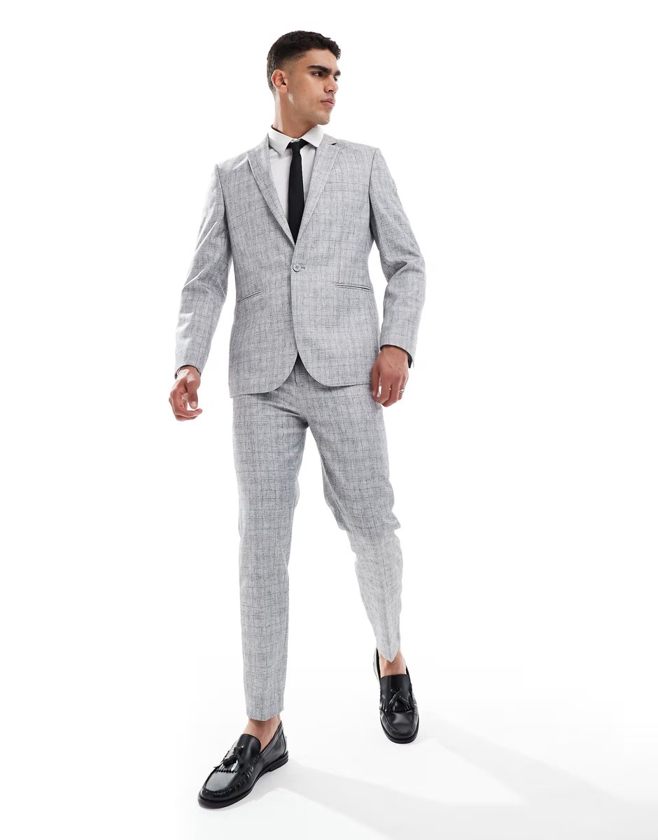 ASOS ASOS DESIGN slim suit jacket in light grey texture with cotton - 2