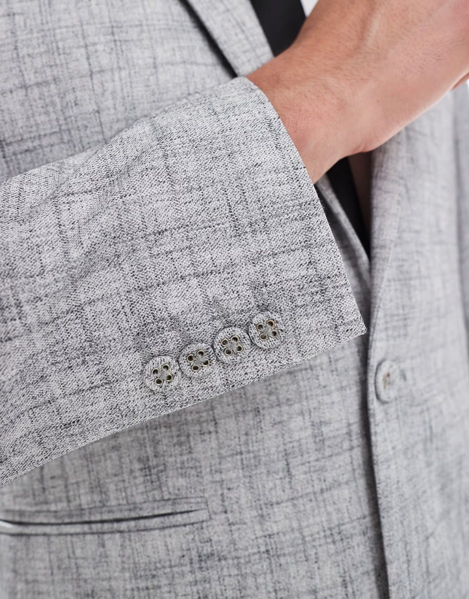 ASOS ASOS DESIGN slim suit jacket in light grey texture with cotton - 3