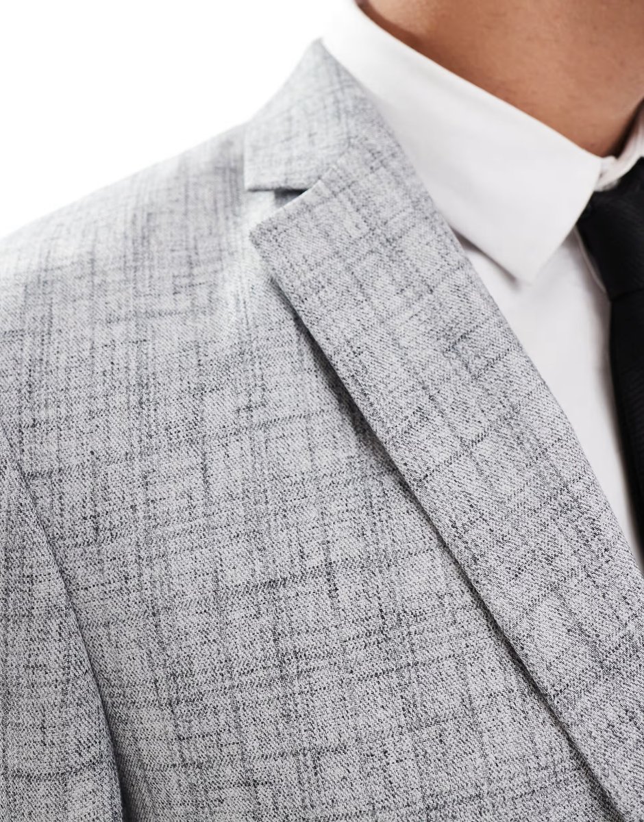 ASOS ASOS DESIGN slim suit jacket in light grey texture with cotton - 4