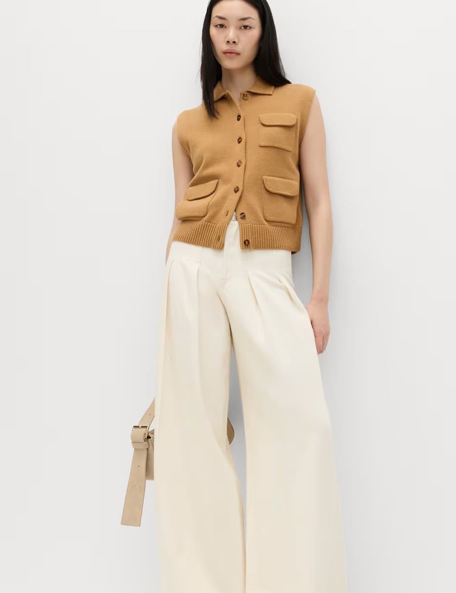 Marks & Spencer M&S Cotton Rich Pocket Knitted Waistcoat Dark Sand