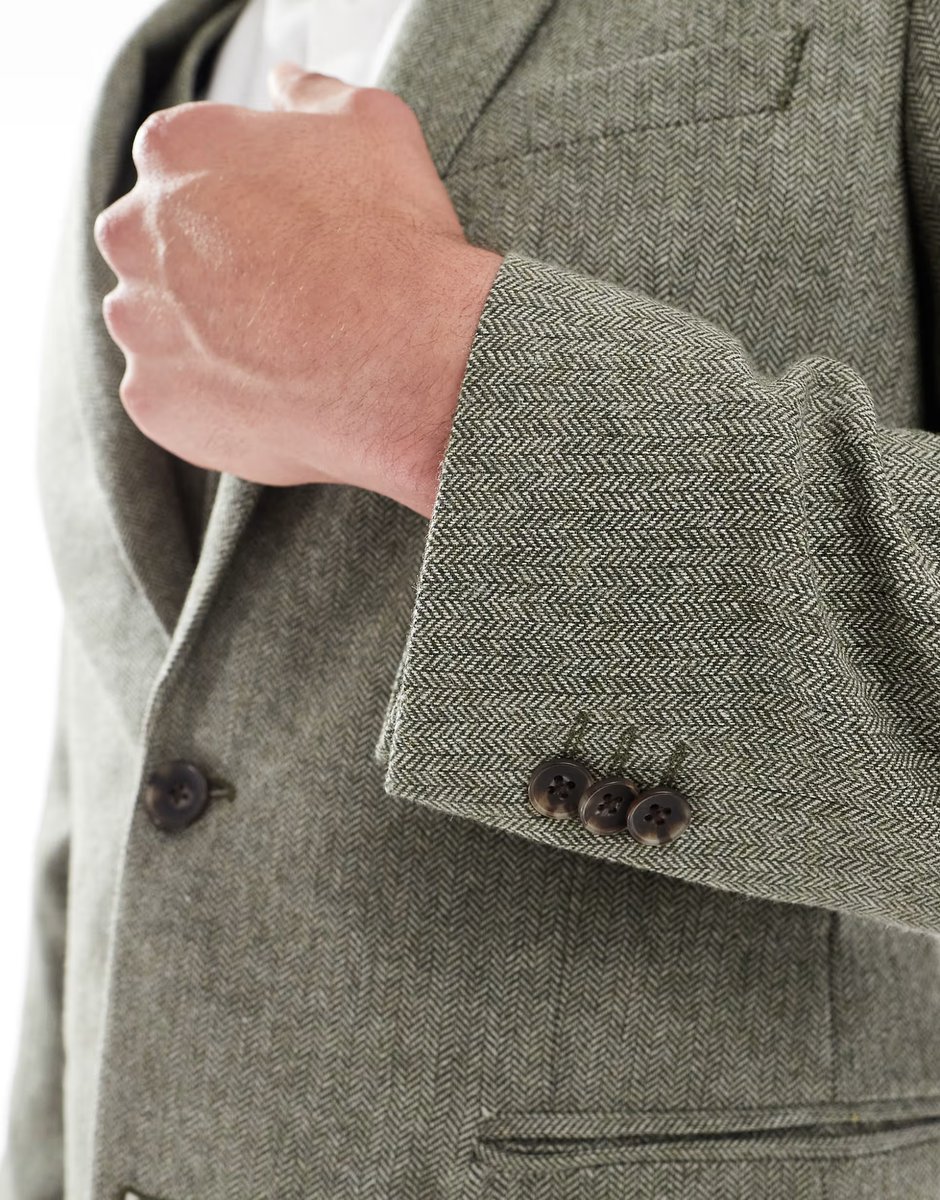 ASOS ASOS DESIGN wool rich slim suit jacket in green herringbone - 3