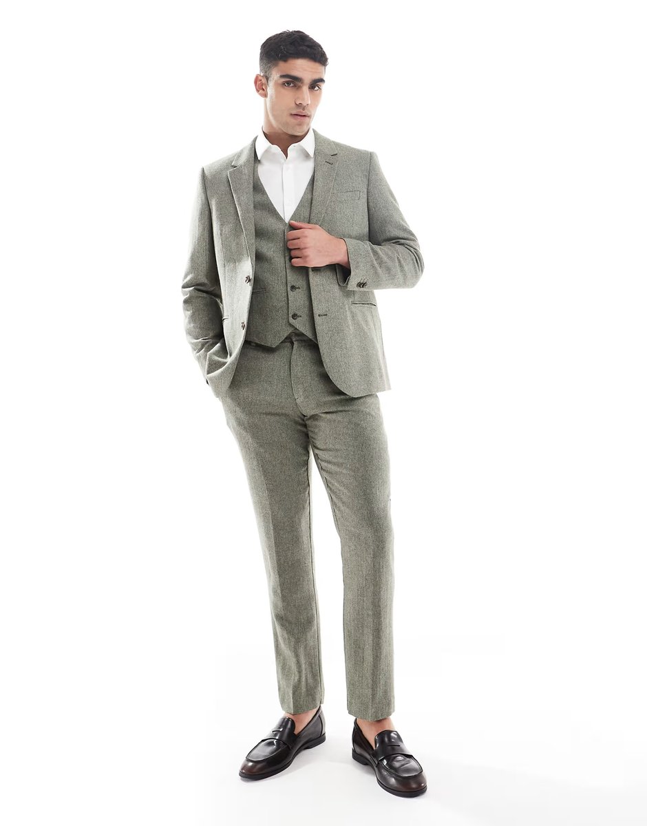 ASOS ASOS DESIGN wool rich slim suit jacket in green herringbone - 4