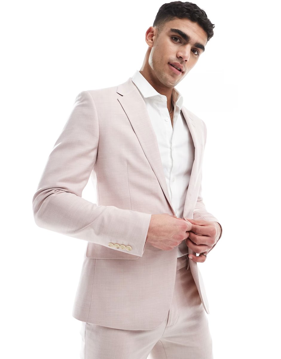 ASOS River Island skinny fit suit jacket in medium pink - 1