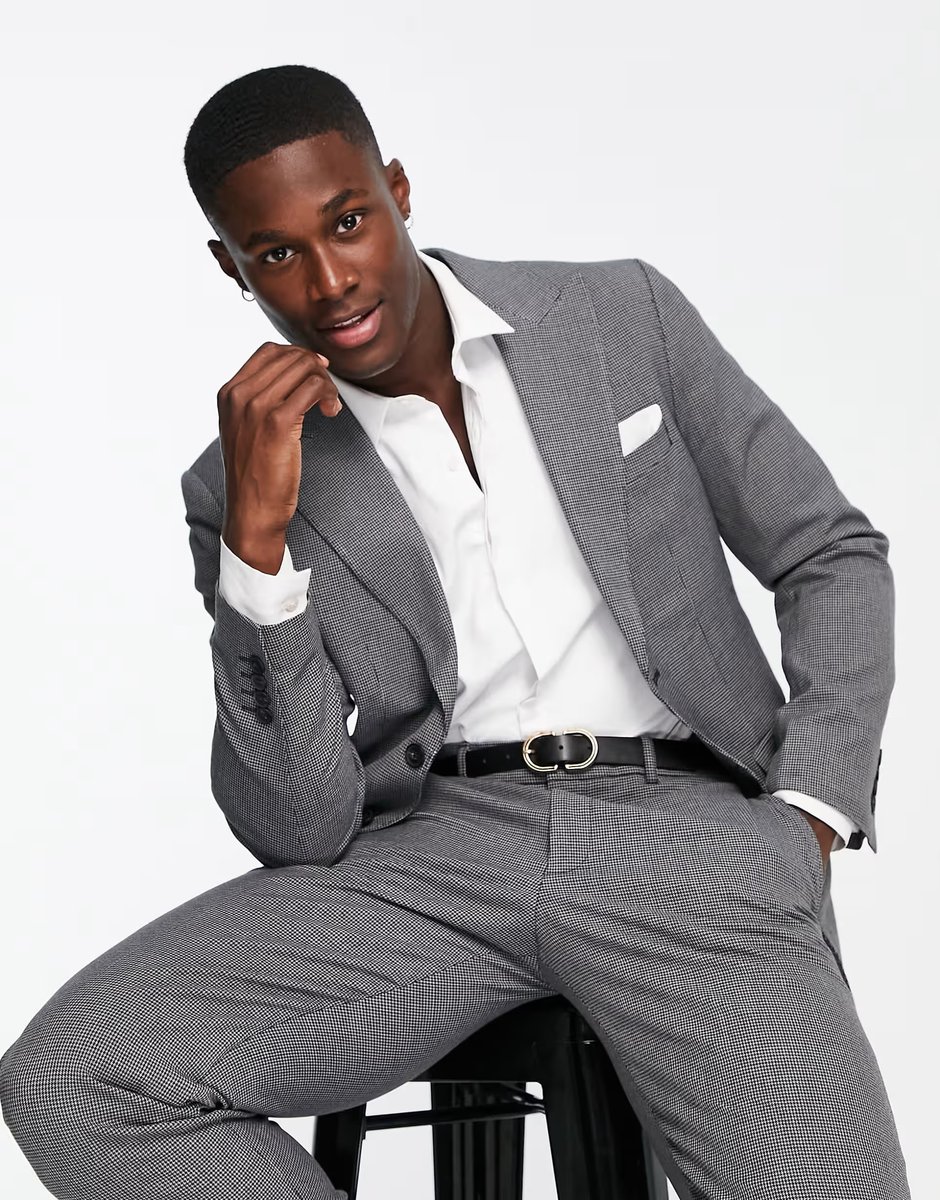 ASOS Selected slim fit suit jacket in grey houndstooth - 1