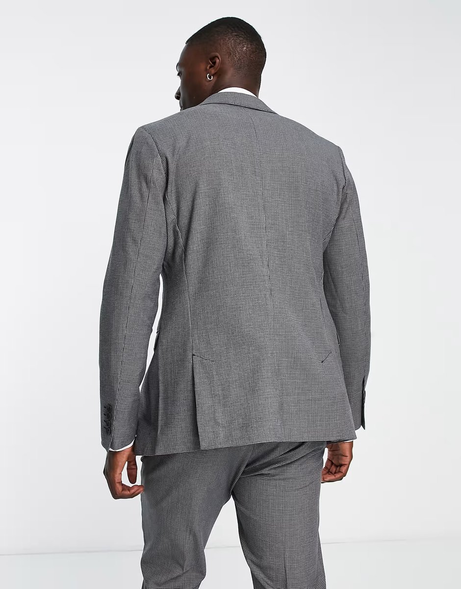 ASOS Selected slim fit suit jacket in grey houndstooth - 2