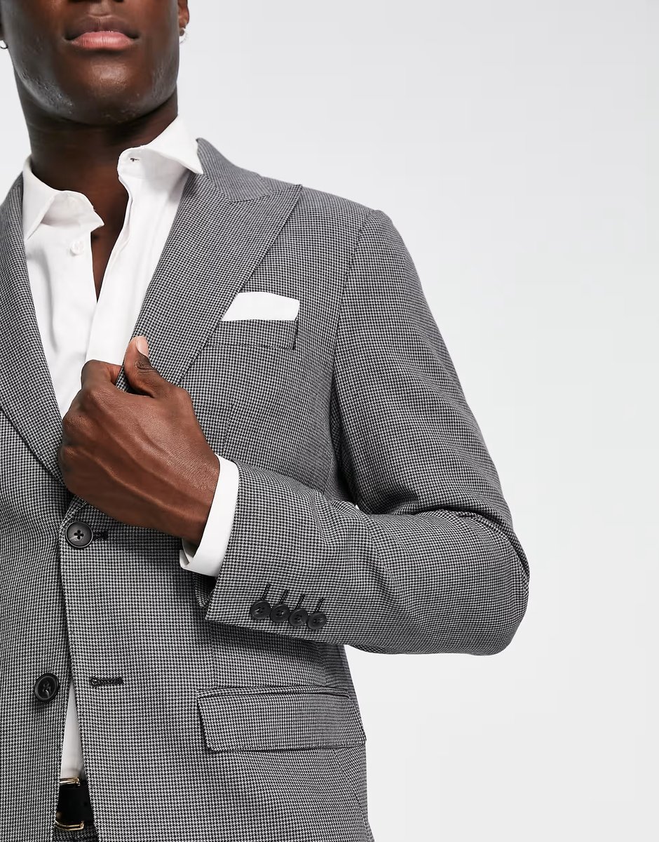 ASOS Selected slim fit suit jacket in grey houndstooth - 3