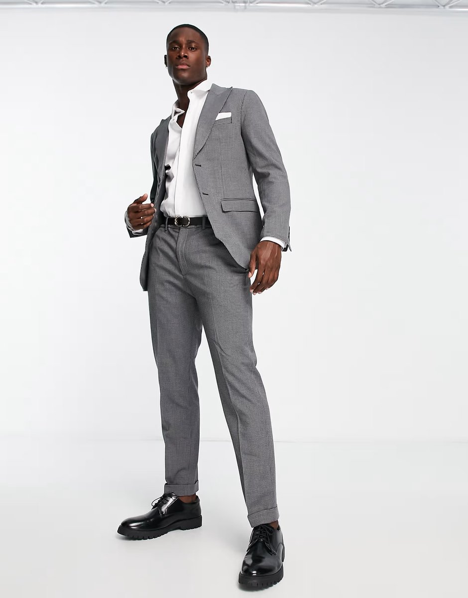 ASOS Selected slim fit suit jacket in grey houndstooth - 4