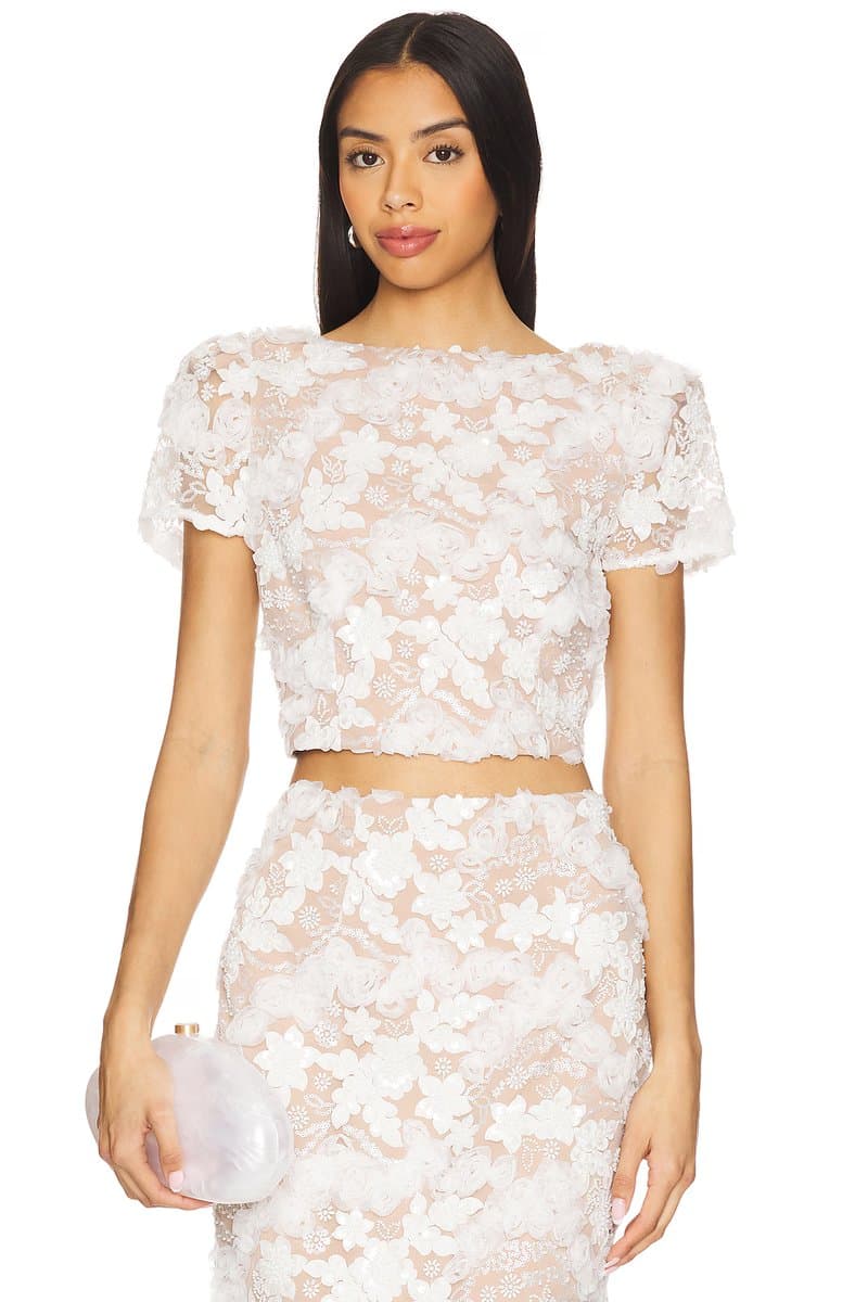 revolve Revolve ELLIATT Embellished & Sequined Crop Top in Ivory