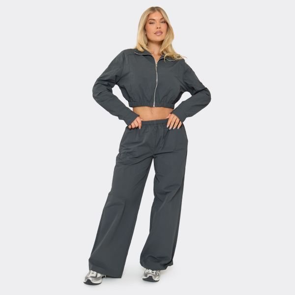 EGO Cropped Zip-Up Jacket In Steel Blue Shell, Women's Size UK 6 - 2