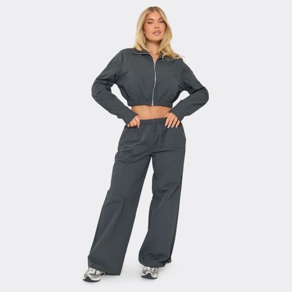 EGO Cropped Zip-Up Jacket In Steel Blue Shell, Women's Size UK 6 - 2
