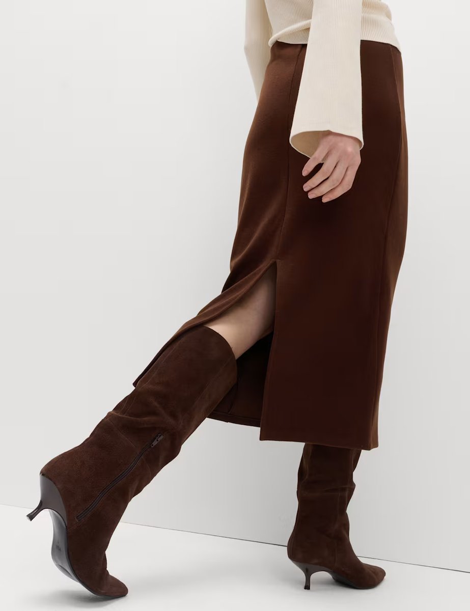 Marks & Spencer M&S Cotton Blend Cosy Midi Pencil Skirt Chocolate - 2