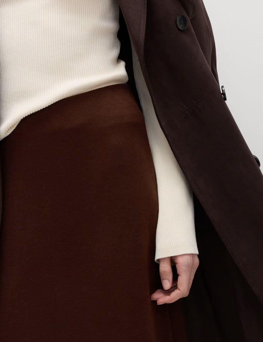 Marks & Spencer M&S Cotton Blend Cosy Midi Pencil Skirt Chocolate - 4