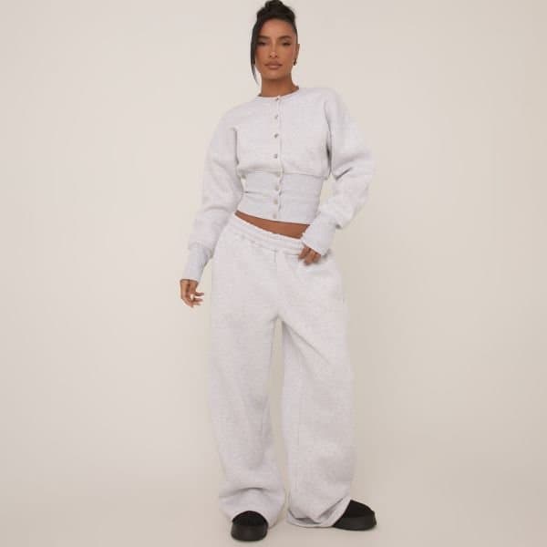 EGO Elasticated Waist Wide Leg Joggers In Grey, Women's Size UK 4