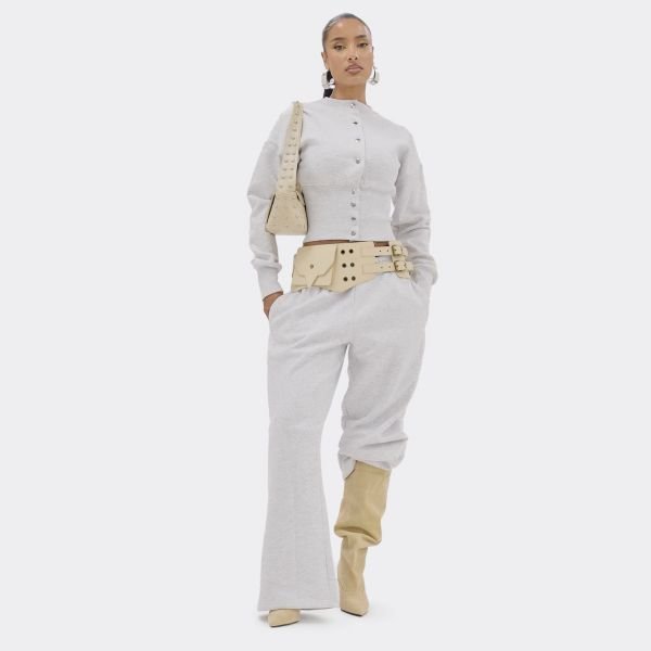 EGO Elasticated Waist Wide Leg Joggers In Grey, Women's Size UK 4 - 2