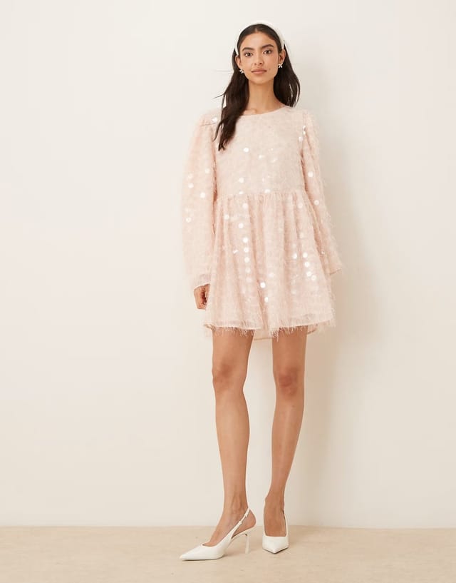 ASOS Sister Jane Teese open back sequin mini dress in blush - 3