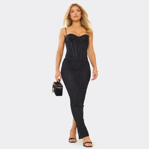 EGO Low Maxi Skirt In Black Lace, Women's Size UK 6 - 2