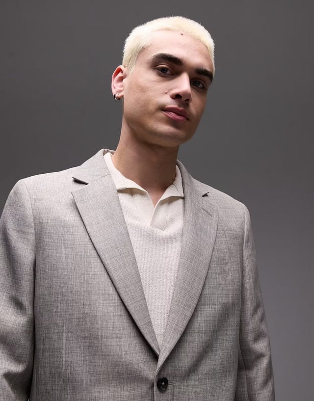 ASOS Topman relaxed textured suit jacket in stone - 3