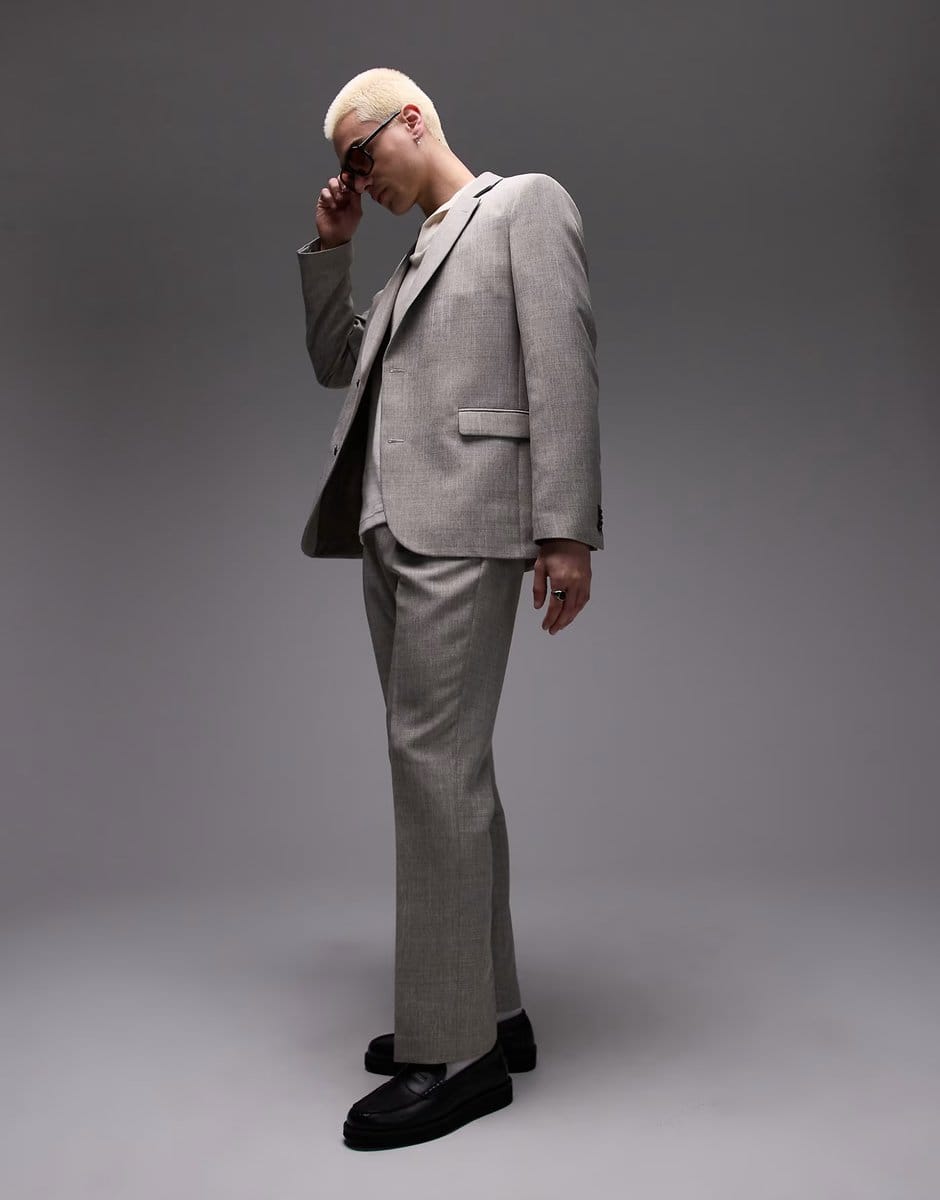 ASOS Topman relaxed textured suit jacket in stone - 4