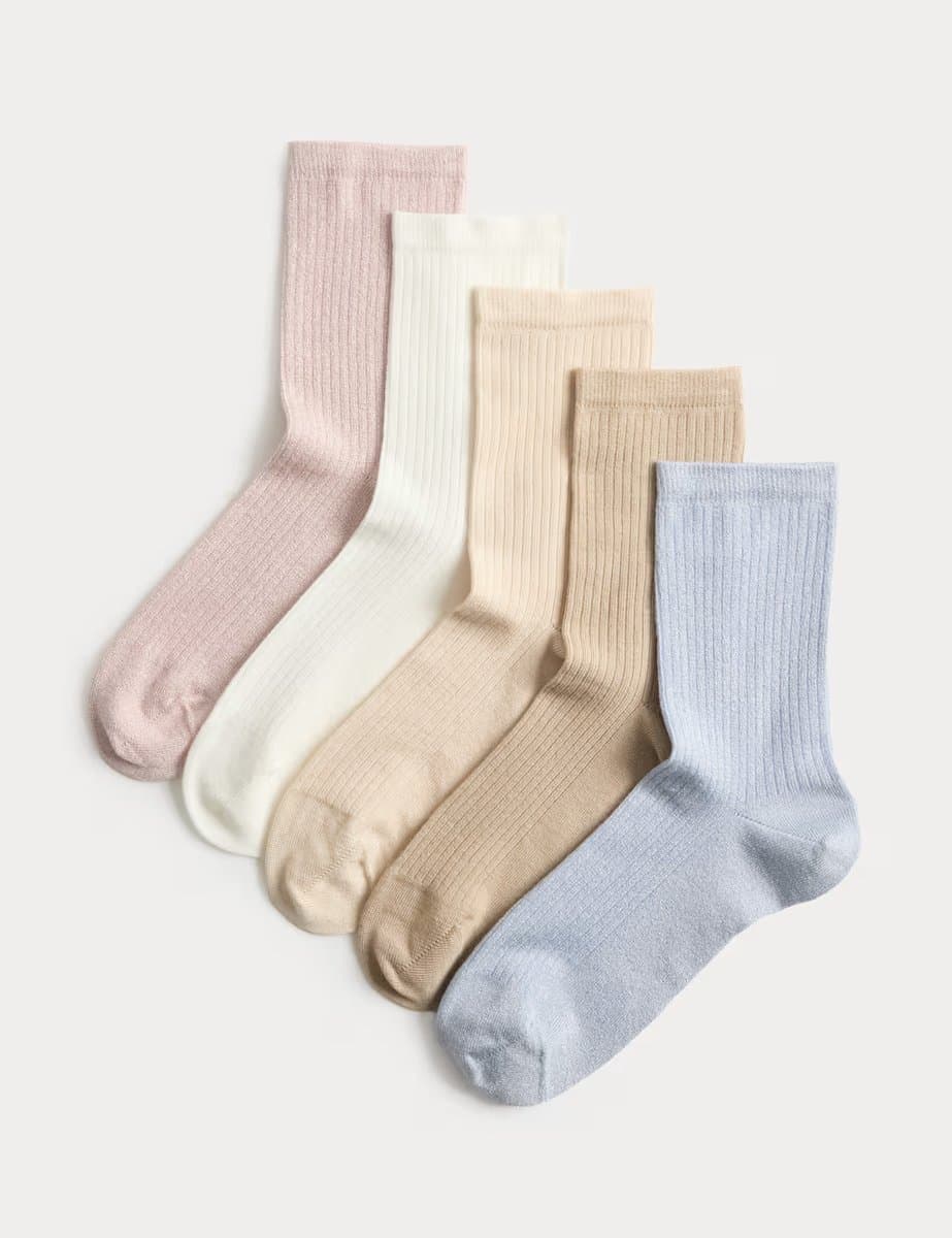 Marks & Spencer M&S 5 Pack Supersoft Crew Socks Blue Mix